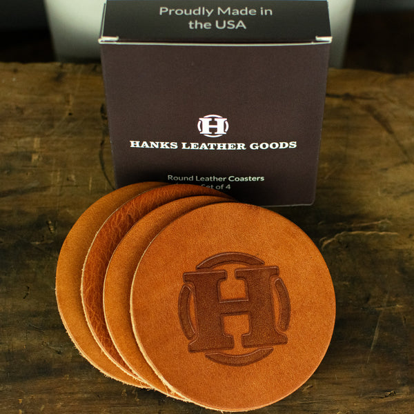 High quality USA Made Premium Leather Coasters|Round Coasters Set of 4 ...