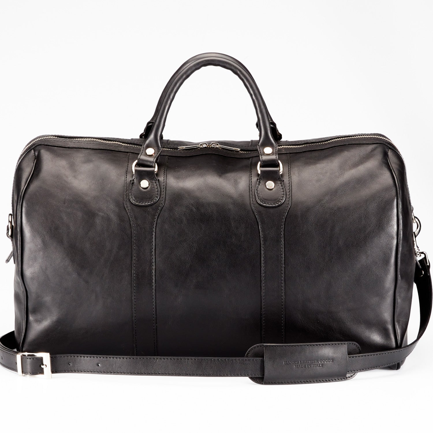 Black leather barrel discount bag