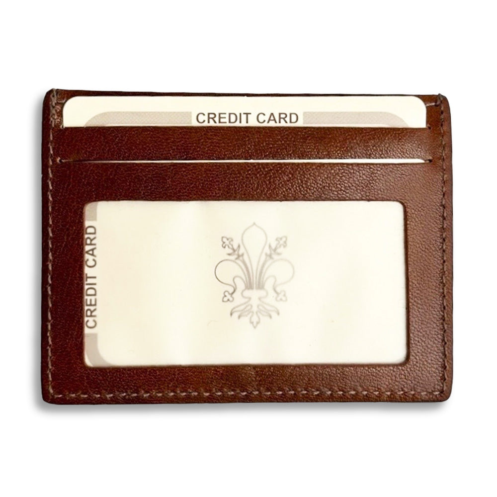 Italian Leather Cardholder Case with Cards - Brown