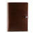 The Luxury Folio by Hanks Belts, a closed brown full-grain leather portfolio with a buttoned strap closure, is shown against a plain white background. Made in the USA, this high-end folio boasts a smooth surface and visible stitching along the edges.