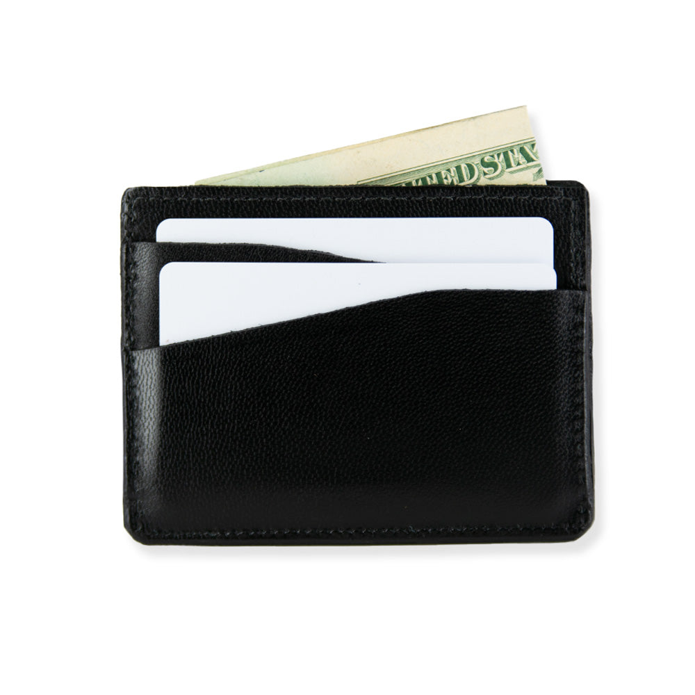 Hanks Monroe Goatskin Cardholder in Black back with cash and cards inserted