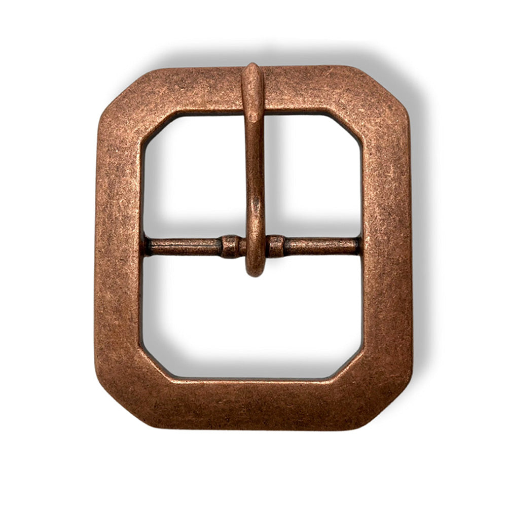 The 1.25&quot; Antique Copper #12 Buckle by Hanks Belts is square-shaped with rounded edges, a central prong, and a bronze antique copper finish against a white background.