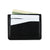 A black bison leather cardholder wallet featuring the "Hanks Leather Goods" brand logo on the front. Made in the USA, this Cumberland Bison Card Holder contains a few white cards and U.S. dollar bills partially visible in the top compartments. Featuring durable bison leather, it is simple and compact in design.