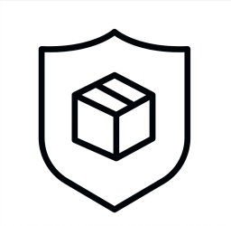 A black outline of a shopping basket icon inside a shield shape, representing the secure shopping assurance provided by Hanks Belts' Shipping Protection.