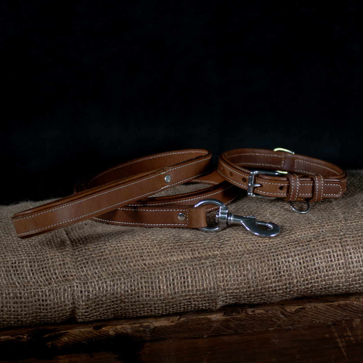 Kodak Leash and Collar on Burlap in Peanut