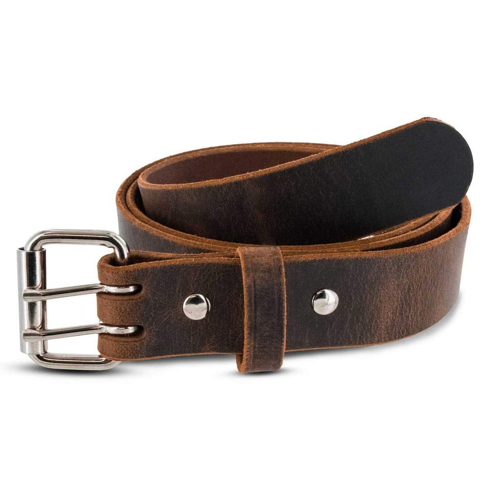 Main Street Forge Double Down Leather Belt | Made in USA | Brown Leather Belt for Men | Two Prong Mens Work Belt | Size 40
