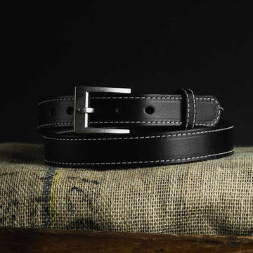 1 1/2 Decorative Figure 8 Stitching Men's Leather Work Belt Black / 54