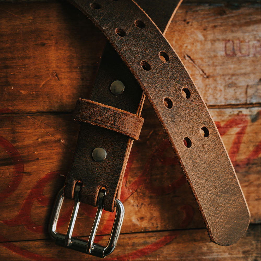 JASGOOD Men Double Prong PU Leather Belt Casual Work Heavy Duty Belt Double  Grommet Holes Belt for Jeans : : Clothing, Shoes & Accessories