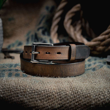 Round Buckle Leather Belt, Dark Brown – Goods