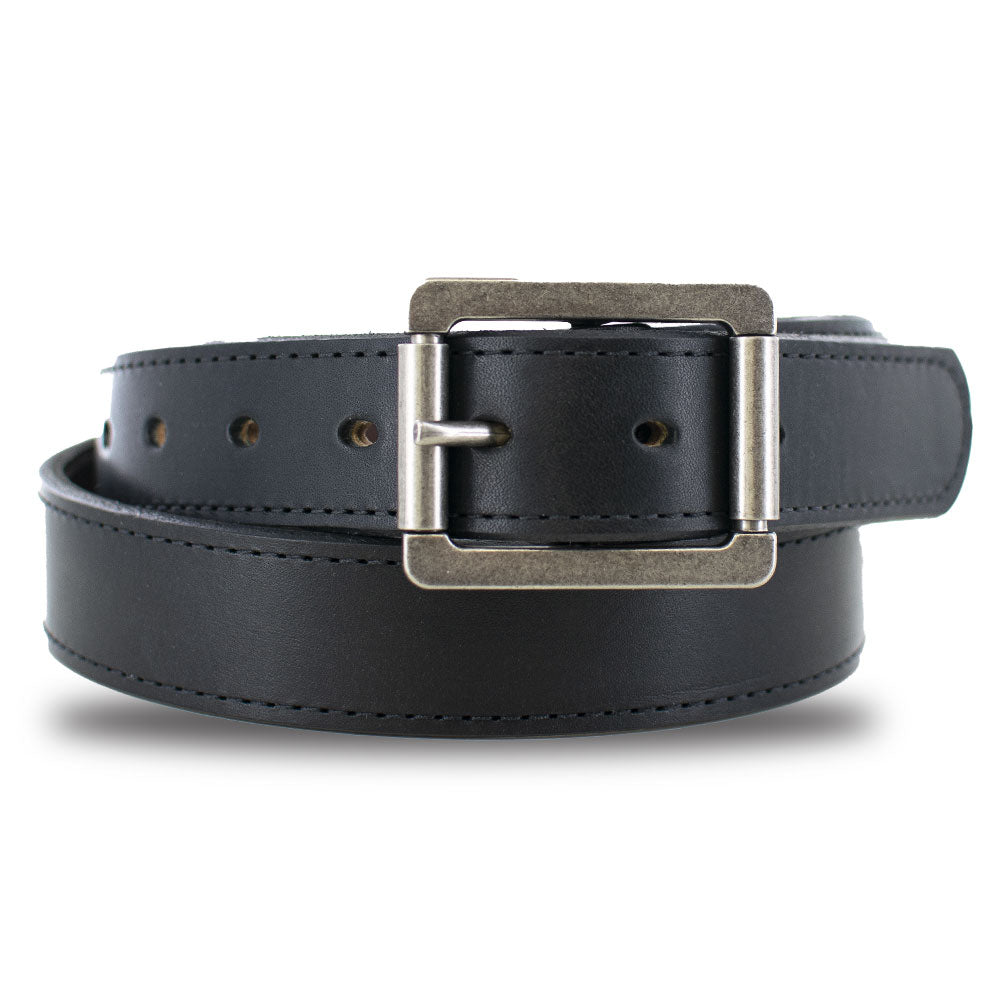 Mens Genuine Black Leather Belt  Silver Rectangle 2 Inch Wide
